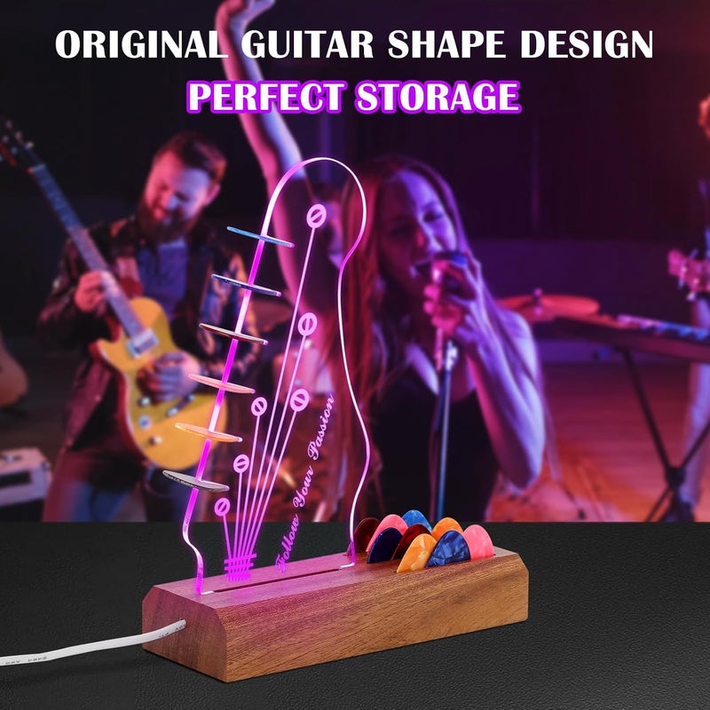 VGJ Light Up Guitar Pick Holder, Acrylic 3D LED Guitar Pick Lamp 7-Color Wooden Base Guitar Pick Storage Rack,For Picks Storage And Display,A Christmas Birthday Gift For Music Lovers And Guitarists - Image 5